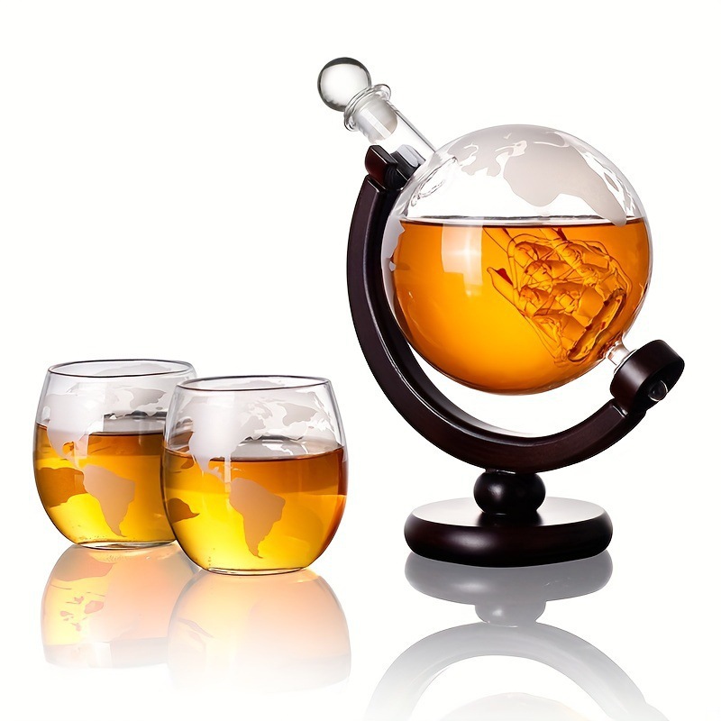 Decanter Globe Set - 地球儀型デカンタ、セーリングウイスキーグラスディスペンサー、地図付きワインセットギフト