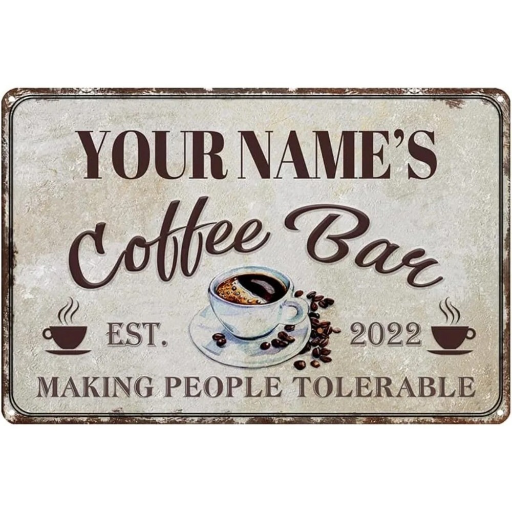 Home Bar And Coffee - カスタムレトロコーヒーバー用金属製サイン、パーソナライズされた名前入りヴィンテージウォールプレート（ホームバー装飾専用）
