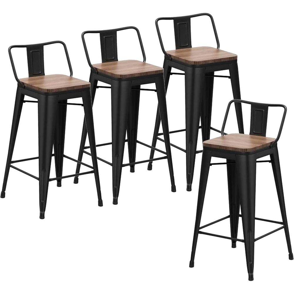 Home Bar And Counter - 24インチ バースツール4脚セット 工業用メタルバースツール カウンター高さ バースツール 背もたれ付き