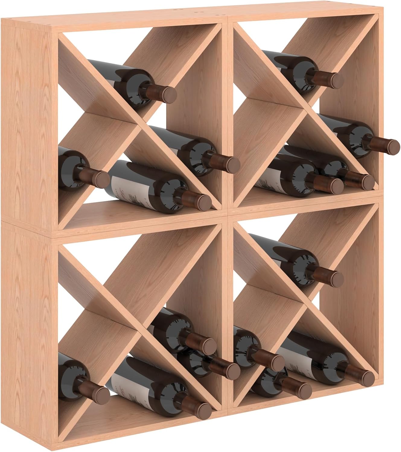 Home Bar Shelves - 96本収納ワインラック、カウンター用ワイン収納キューブ、自立型木製ワインホルダー、モジュール式ボトル収納棚ユニット、家庭用キッチンバーセラー、天然木の色