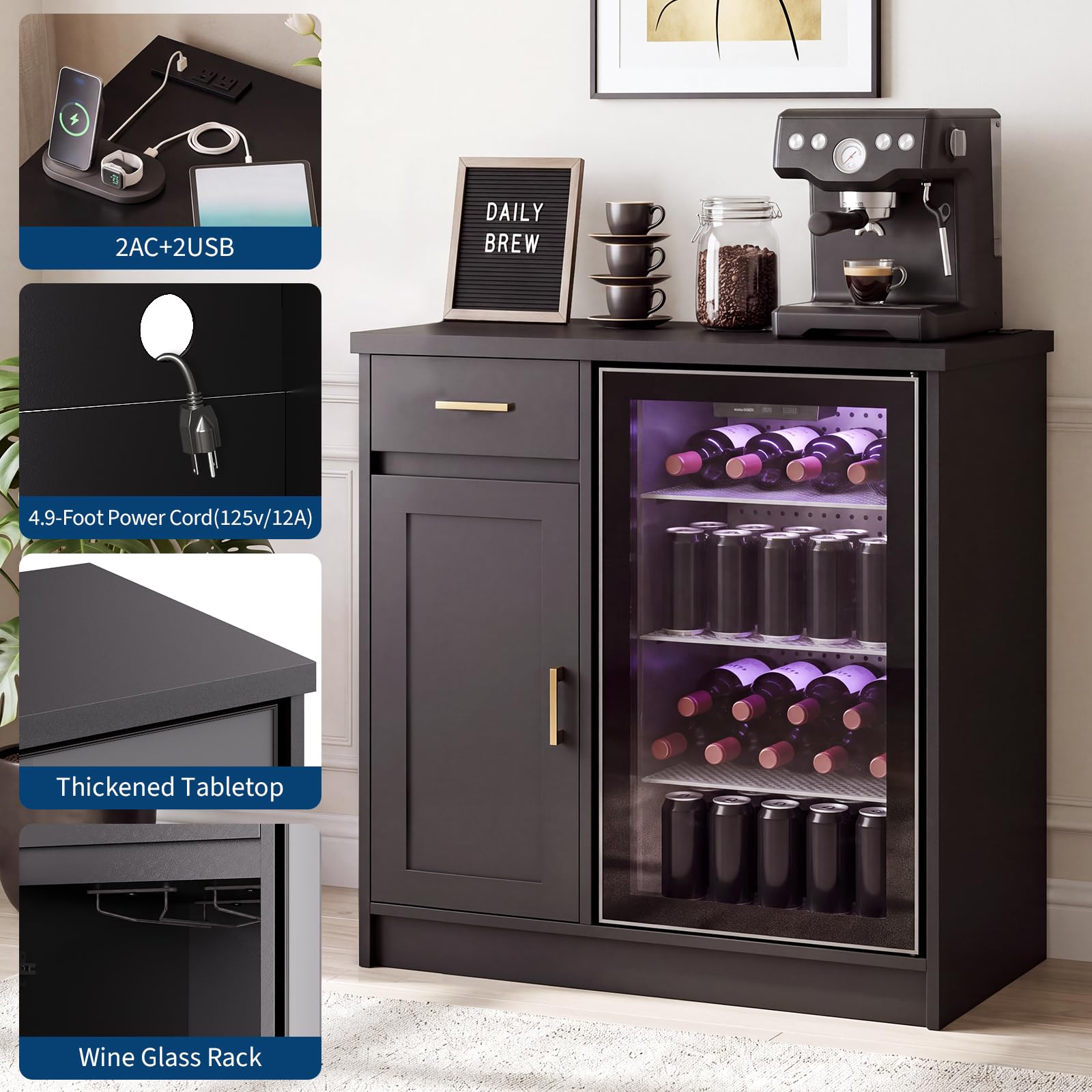 42インチのファームハウス風ワインバーキャビネット、24イン - Home Bar And Fridge のレビューと価格
