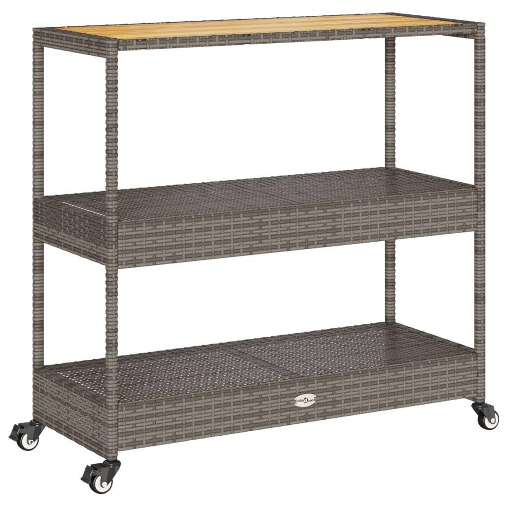 3段式屋外バーカート、木製天板と籐製棚を備えた移動式サービン - Home Bar Shelves のレビューと価格