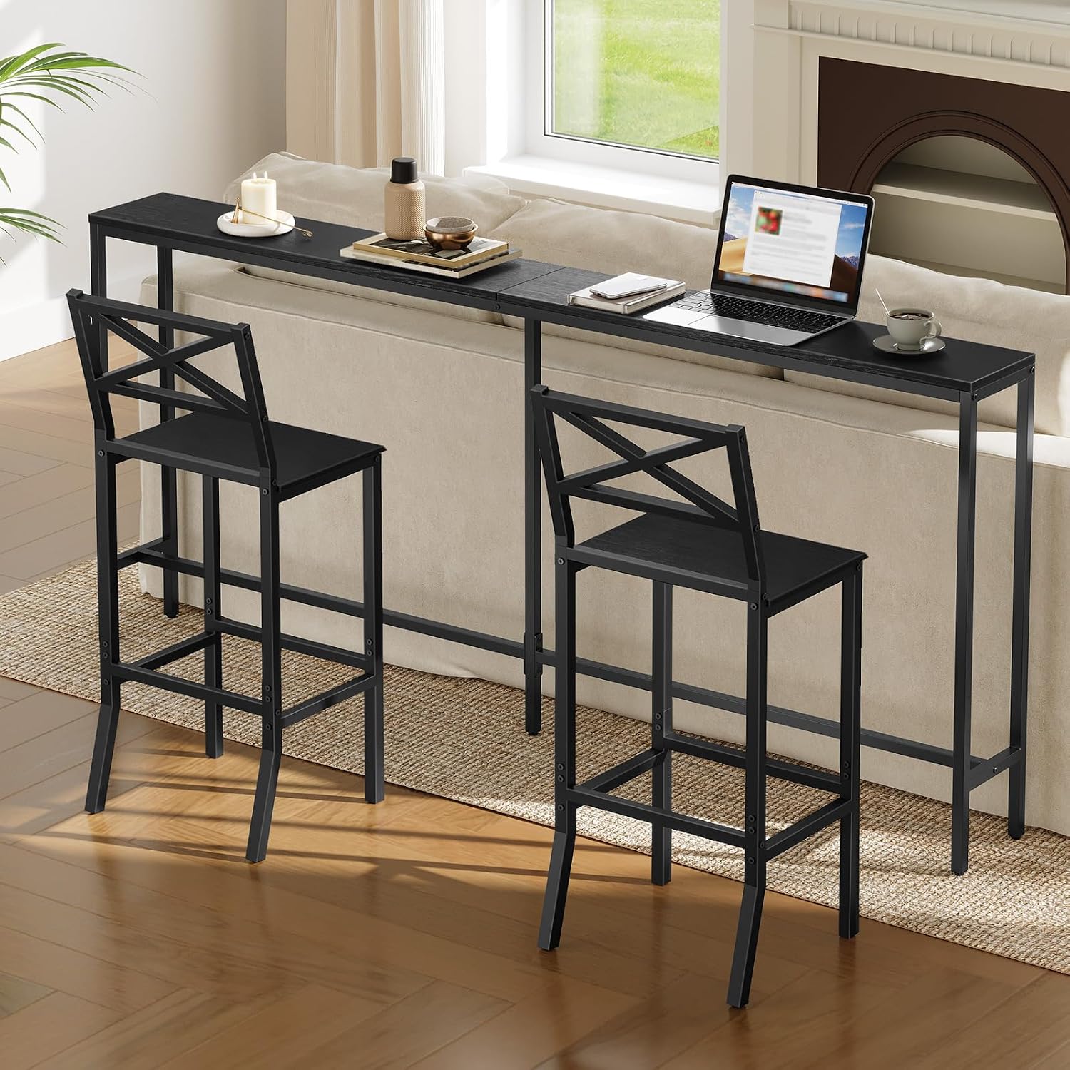 バースツール、背もたれとフットレスト付きバーチェア2脚セット - Home Bar And Counter のレビューと価格