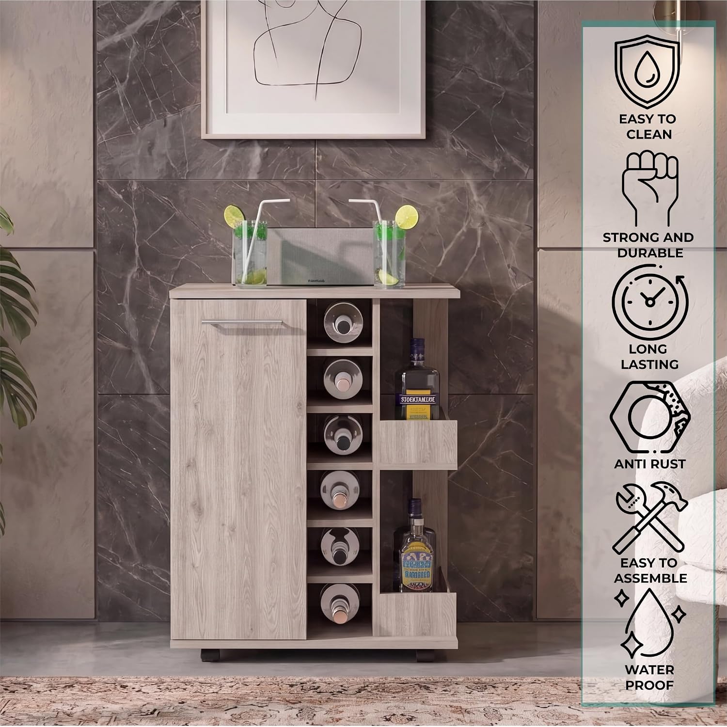 ローリングバーカート、天板23.6インチ、ワイン収納6個、1 - Home Bar Shelves のレビューと価格