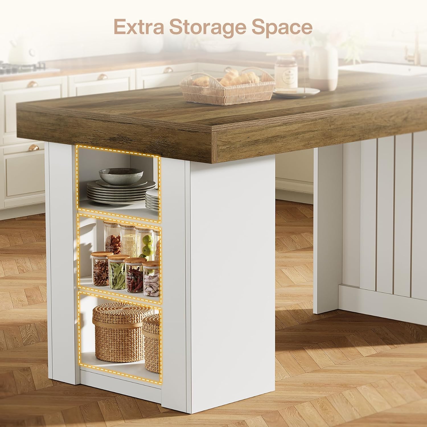 収納付きキッチンアイランド、55インチ固定式アイランドテーブ - Home Bar And Counter のレビューと価格