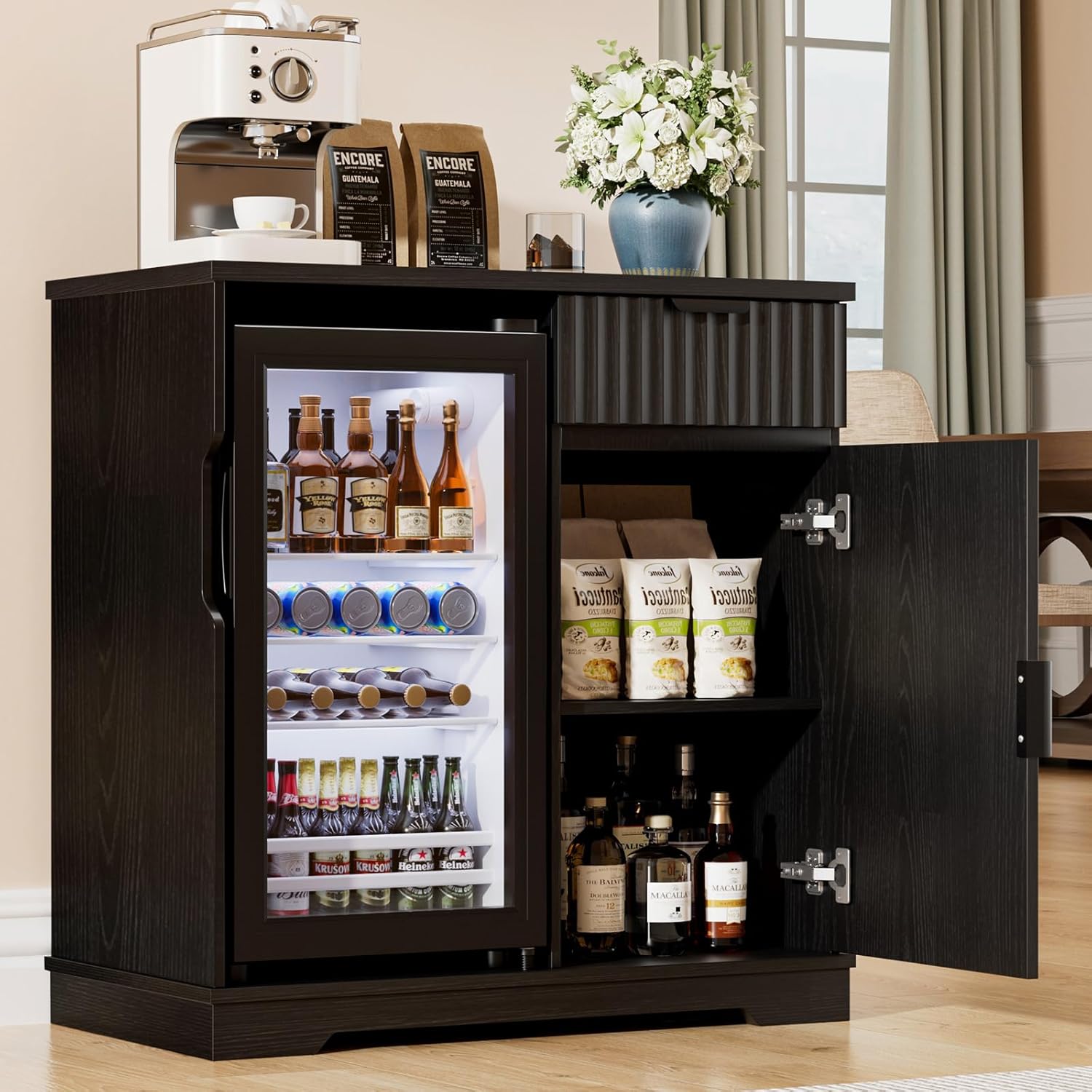 家庭用溝付きミニ冷蔵庫キャビネット（冷蔵庫付き）、ブラック  - Home Bar And Fridge のレビューと価格